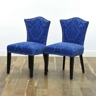 Pair Of Accent Chairs W Royal Flocked Velvet Upholstery