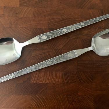 Midcentury Flatware Serving Spoons by Rostfrei, tulip pattern, Made in Germany 
