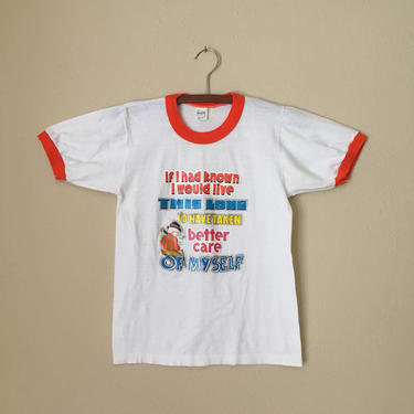 80s Over the Hill Iron on Novelty Ironic Ringer Tee XS 