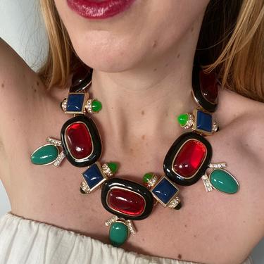 Massive Runway Style Unsigned Kenneth Jay Lane Cabochon Statement Necklace
