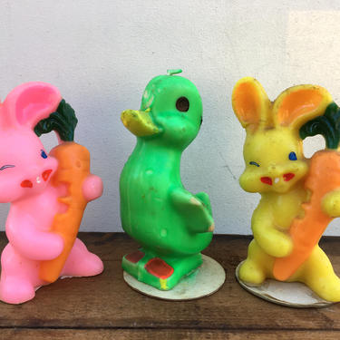 Vintage Easter Gurley Candle Collection Of 3, 2 Easter Bunnys, 1 Easter Duck 