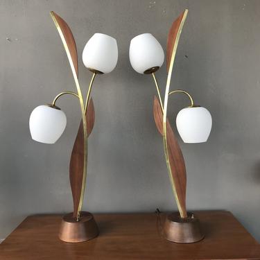 Pair Sculptural Glass Sconce Midcentury Lamps