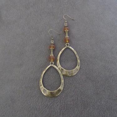 Large bold earrings, bronze hoop earrings, hammered brass dangle earrings, statement earrings, mid century modern earrings, African boho 