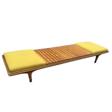 Designer Wood Slatted Bench with Cushions