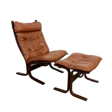 Leather Lounge Chair and Ottoman Westnofa Siesta Chair Ingmar Relling Danish Modern 