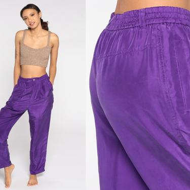 Purple Silk Pants Pleated Trousers High Waisted Trousers 80s Tapered Straight Leg 90s Vintage Summer Medium 