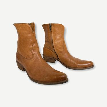 Vintage FRYE Leather Ankle Boots ~ men's 8 1/2 B ~ women's 9 1/2 to 10 ~ Shoes ~ Zipper / Zip-Up ~ Western / Beatle / Mod 