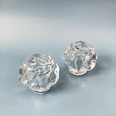 Pair of Vintage Glass Snowball Votive Candle Holders 