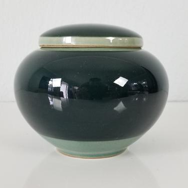 Vintage Green Glaze Japanese Pottery Vase 