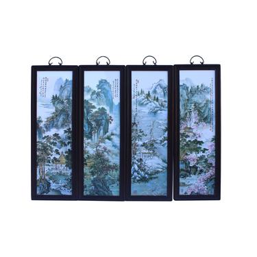 Chinese Mountain Water Scenery Porcelain Off White Painting Wall Panel Set cs6039E 