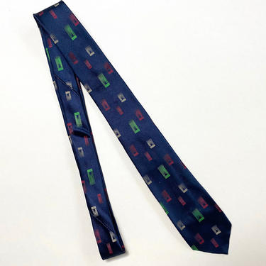 Vintage 1950s Silk Necktie 50s Tie Navy Blue 
