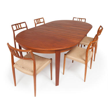Vintage Danish Teak Dining Table With Six Niels Otto Møller Model #79 Teak Dining Chairs 
