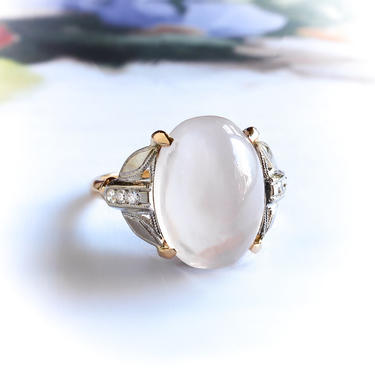 Vintage Moonstone And Diamond Ring 14K 