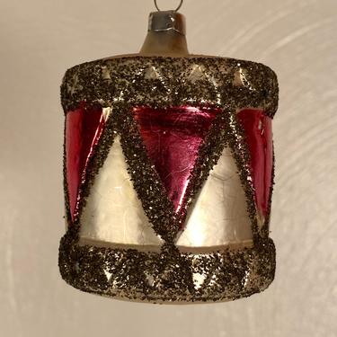 Antique Red/Silver Toy Drum Holiday Ornament - West Germany (#C13) 