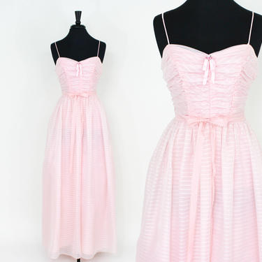60s Pink Prom Dress | Pink Chiffon Formal Dress |  Extra Small 