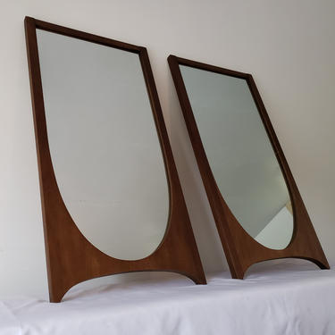 Mid Century Modern Walnut Brasilia Wall Mirrors S/2 