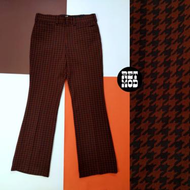 Cool Chick Vintage 70s Dark Brown & Black Houndstooth Plaid Pants with Pockets 