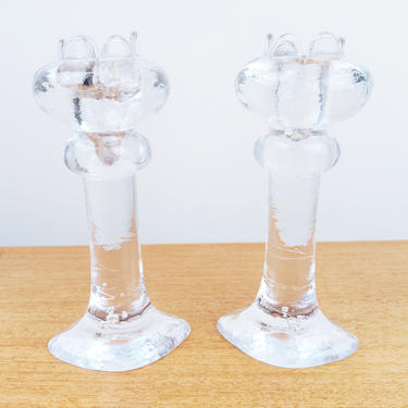 Vintage Pukeberg Pair Candlestick Holders | Staffan Gellerstedt | Sweden | Art Glass 