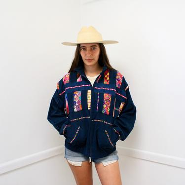 In Rainbows Indigo Jacket // vintage 70s woven embroidered dress blouse boho hippie cotton Guatemalan 1970s hippy Mexican // O/S 