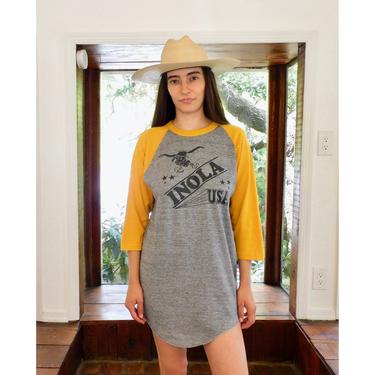 NOLA Shirt // vintage 70s 80s cotton boho grey USA jersey tee t-shirt t top blouse hippy New Orleans LA Louisiana // O/S 
