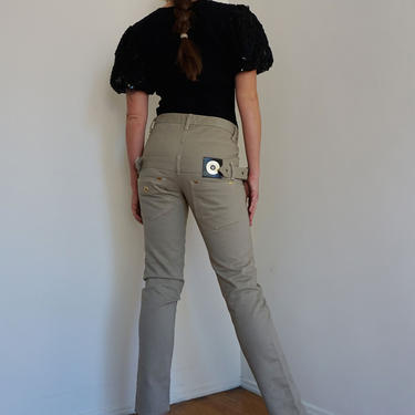 Versace Taupe Denim Bondage Buckle Pants with Low Yoke/Pockets Y2K Raver Versace Jeans Couture 