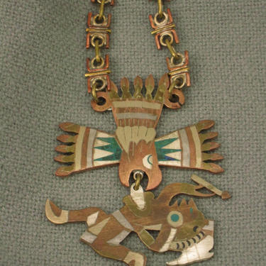 Vintage Mexican pendant necklace, silver, copper, brass 