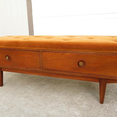 Mid Century AMERICAN OF MARTINSVILLE TUFTED BENCH W/ DRAWERS Vtg ~ Albert Parvin
