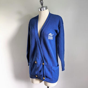 vintage 80's collegiate style cardigan sweater in electric blue size XS-S by BetaGoods