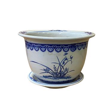 Chinese Blue White Orchid Poem Calligraphy Porcelain Round Pot Planter ws1507E 