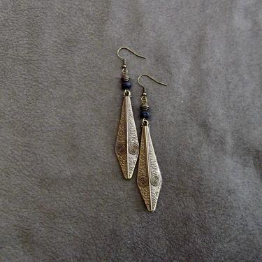 Long bronze earrings, Large bold statement earrings, unique modern earrings, ethnic earrings, Afrocentric African lava rock earrings, exotic 
