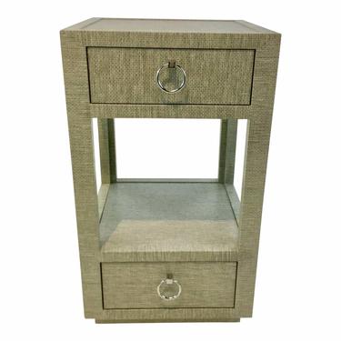 Bungalow 5 Modern Moss Lacquered Grasscloth Camilla Two Drawer Side Table