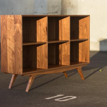 Mid-Century Modern Vinyl Record Cabinet with Hand-Cut Mitered Dovetails 