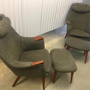 Set Danish Teak Lounge Chairs Ottomans Hans Wegner Mama Bear Manner Highback