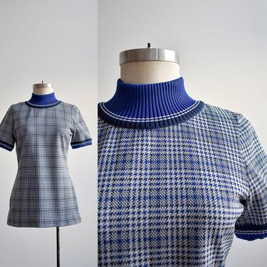 1960s Polyester Houndstooth Tunic Top 