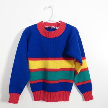 Vintage 80s/90s Kids Primary Color Stiped Sweater Size S 4/5 