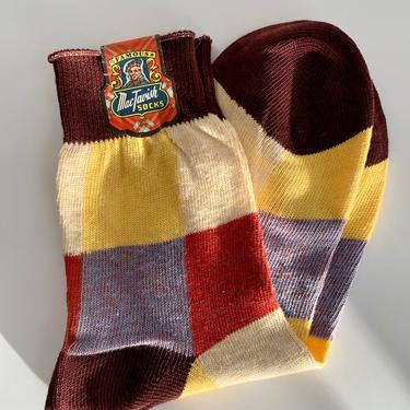 1950'S Crew Socks - MACTAVISH SOCKS - All Cotton - Color Blocking - Never Worn with Original Paper Tags - NOS Dead Stock - 10 