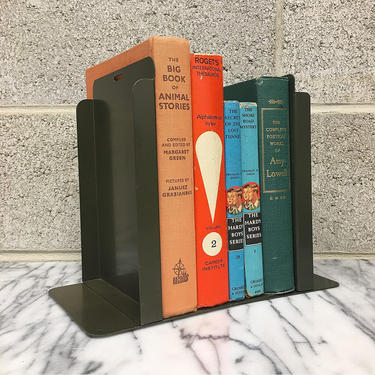 Vintage Bookends Retro 1980s Green Metal + Industrial + Library + Set of 2 Matching + Book Organization + Storage + Home and Bookshelf Decor 