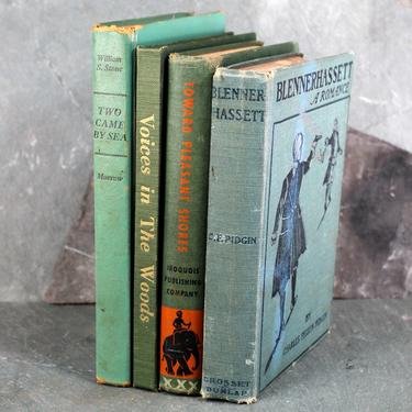 Vintage Books in Green - Vintage Library Decor - Set of 4 Vintage Hardcovers | FREE SHIPPING 