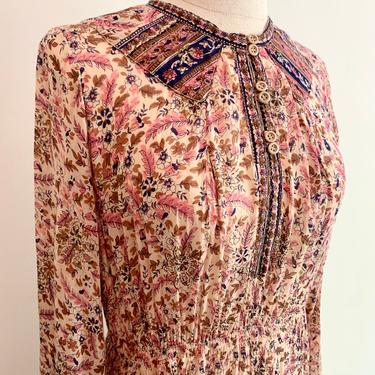1970s Indian print semi sheer gauze tiered dress 