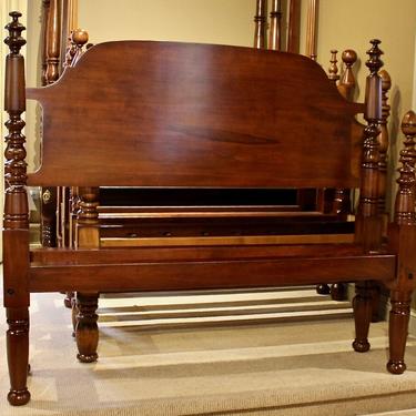 Spindle Top High-Low Style Bed in Maple, Original Posts Circa 1830, Resized to Queen