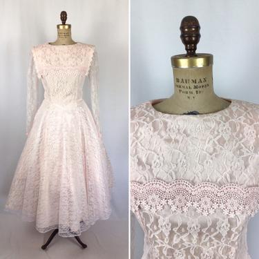 Vintage 80s dress | Vintage soft pink floral lace dress | 1980s Gunne Sax like cocktail party brides maid dress 