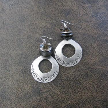 Hammered silver earrings, geometric earrings, unique mid century modern earrings, ethnic earrings earrings, bohemian earrings, statement 2 