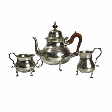 Vintage Williamsburg Stieff Pewter 4 Piece Tea Set, Pewter Tea Pot, Creamer 