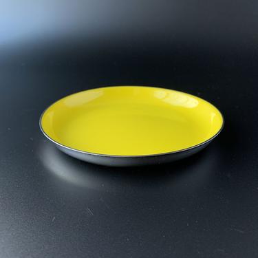 Vintage Cathrineholm 5&amp;quot; Yellow Enamel Stainless Plate Coaster Norway 