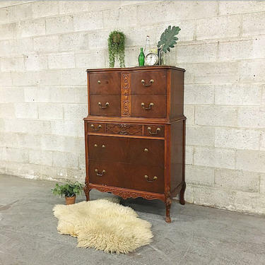 LOCAL PICKUP ONLY Vintage Dresser Retro 1940s Cherry Wood + Carved Details + Five Drawer + Lions Feet Bureau for Bedroom or Clothing Storage 
