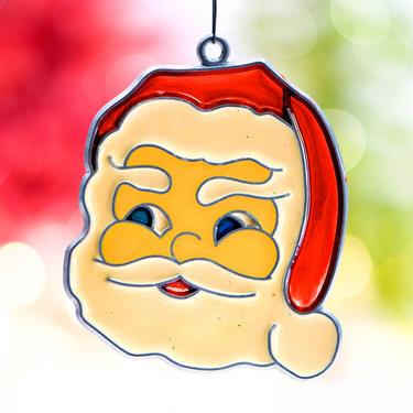 VINTAGE: 1970s - Colorful Metal and Resin Santa Ornament - Stain Glass - Light Catchers - Sun Catcher Ornaments - SKU 30-407-00013068 