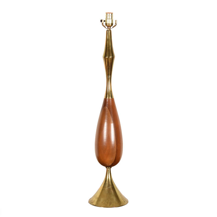 Mid-Century Modern Walnut &#038; Brass Table Lamp