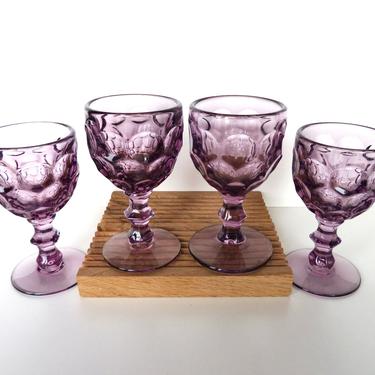 Set Of 4 Vintage Amethyst Provincial Imperial Cordial Goblets, 1970s Heavy Glass Jewel Tone 4 oz Thumbprint Goblets 