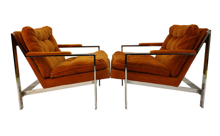 Cy Mann Chrome Lounge Chairs Milo Baughman style Pair 