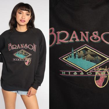 80s Deer Sweatshirt Branson Missouri Sweatshirt Black Animal Sweatshirt 1980s Pullover Wildlife Shirt Vintage Slouchy Extra Large xl l 